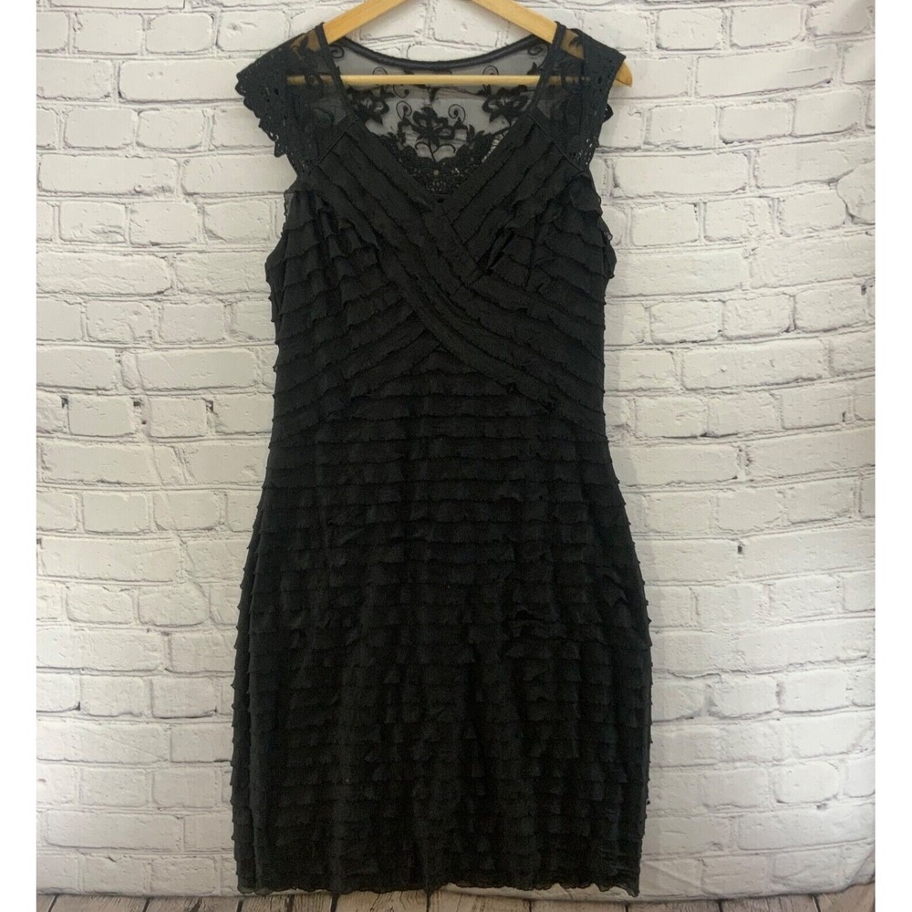 Amanda‎ Lane Dress Black Lace Goth Witchy Sz 10 Lined Sleeveless Shift